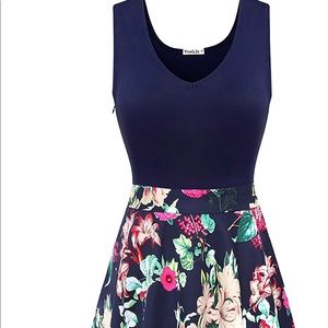 Yomilin Women's V Neck Flare Floral Mini Dress